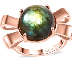 STS Karis Malagasy Labradorite 9.40 ctw Love Knot Ring in 18K RG Plated